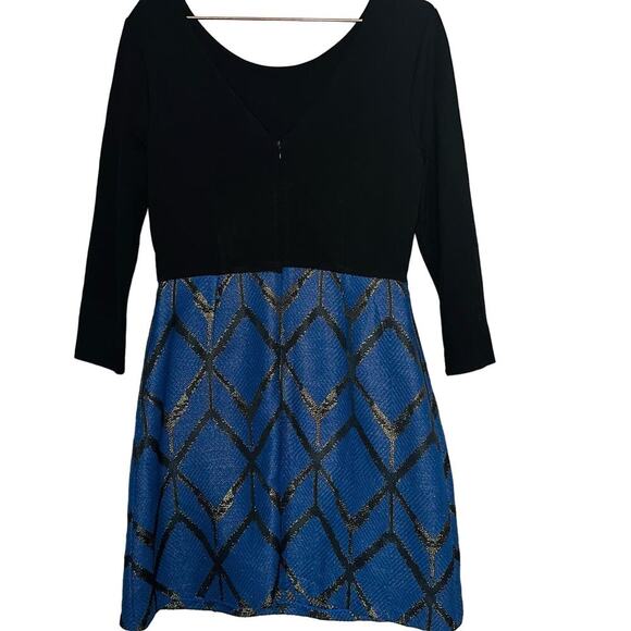 Slate & Willow Women's Blue Metallic Jacquard Crew Neckline Mini Dress Size 8 - Picture 4 of 11